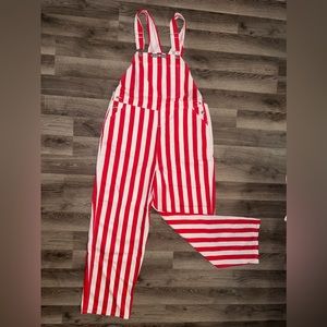 Red and White Striped Gameday Overalls (unisex)